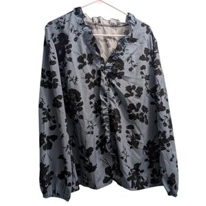 💥 SHEIN Floral Ruffle Blue and Gray Blouse 2XL